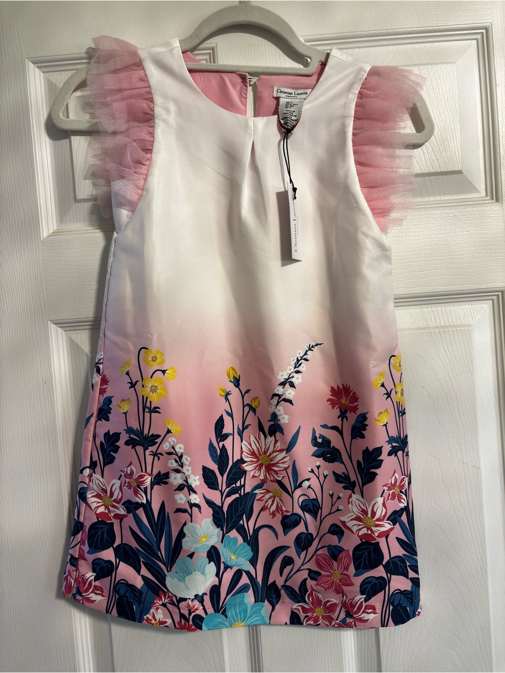 Christian Lacroix Pink Floral Ombre Girls' Dress with Tulle Sleeves